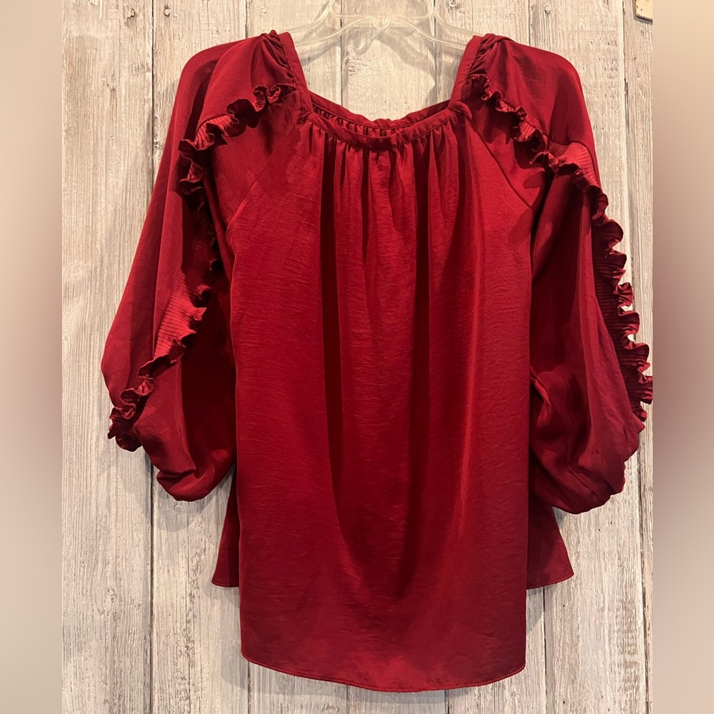 Est1946 Dark Red Flowy Blouse - Picture 2 of 9